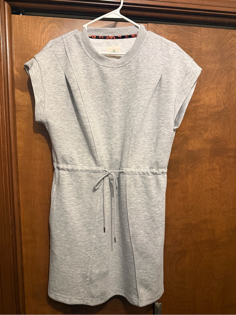 Umgee Casual Drawstring Sweatshirt Dress - Light Gray